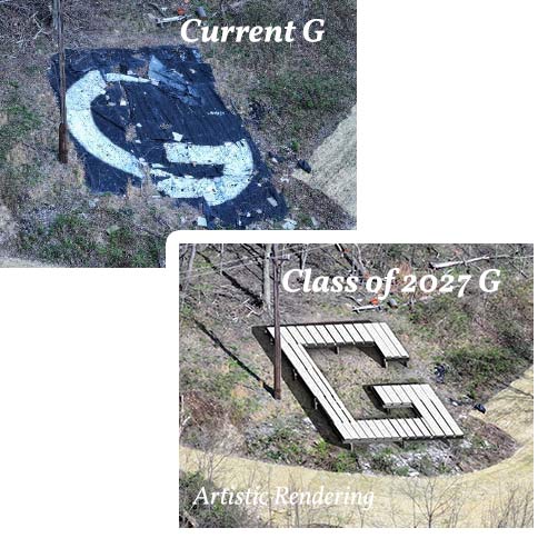 Artistic rendering of old and newly proposed G on the hillside